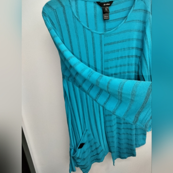 Ali Miles (Size M) Multicolored Scoop Neck LS Hem Slip Pocket Stretch Tunic Top - Picture 6 of 7